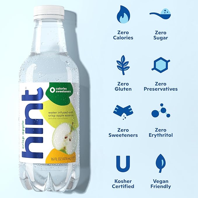 Hint Fruit-Infused Bottled Water, Crisp Apple - Sugar Free Flavored Water with Zero Calories, Naturally Flavored, and No Artificial Sweeteners - 16 Fl Oz (Pack of 12) - Bloomnest