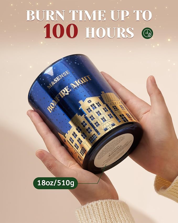 M&SENSE Bonfire Night Large Christmas Candles, 18oz 100 Hours Burn Soy Wax Non Toxic Holiday Candle for Home Scented, Winter Aromatherapy Gifts for Women Men, Cozy Christmas Decor - Bloomnest