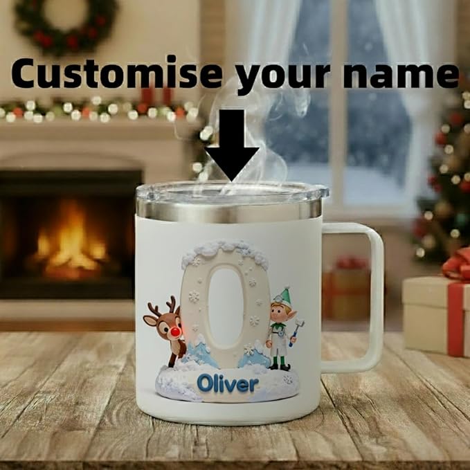 Personalized Rudolph the Red-Nosed Reindeer Mug with Custom Name, Classic Hermey the Elf Dentist Tumbler - 14oz Insulated Coffee Cup with Lid, Nostalgic Christmas Movie Fan Gift (B68) - Bloomnest