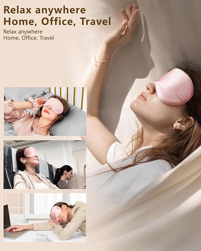 Silk Sleep Mask for Women - Soft Breathable Organic Natural Mulberry Silk Fabric Blackout Eye Mask for Sleeping with Adjustable Straps No Pressure Eye Mask for Travel Essentials Gifts (Pink) - Bloomnest