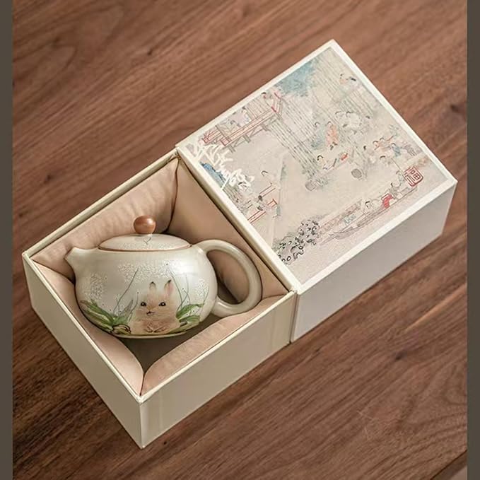 YINYAOCCAdorable White Ceramic Rabbit Tea pot Gift for Women Handmade Porcelain Teapot for Home or Office (7.4oz/220ml) - Bloomnest
