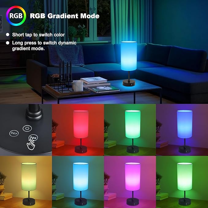 Unicozin Table Lamp,3 CCT 3000K/4500K/6500K & RGB Color Changing,Stepless Dimmable Touch Control Bedside Lamp for Reading,Ambience Nightstand Light for Home Decor Party,White Shade - Bloomnest