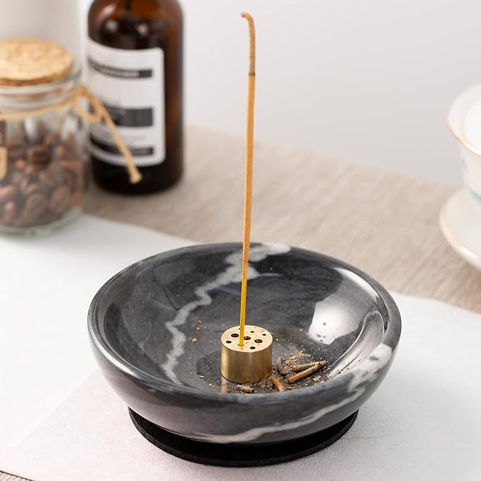 Incense Holder, Beautiful Natural Marble Incense Burner for Meditation, 9 Incense Holes Suitable for Most Types (Black) - Bloomnest