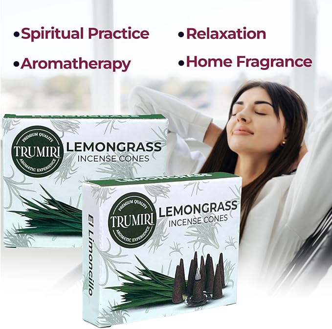Lemongrass Incense Cones - 60 Cones, Six Packs of 10, Scented TRUMIRI