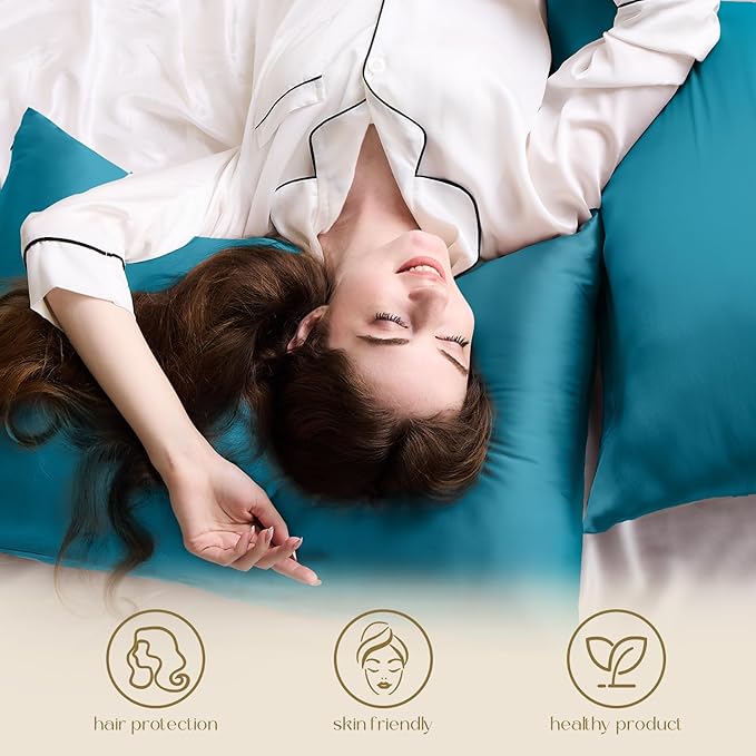ZIMASILK 100% Pure Mulberry Silk Pillowcase for Hair and Skin Health,Soft and Smooth,Both Sides Premium Grade 6A Silk,600 Thread Count,with Hidden Zipper,1pc (King 20''x36'',Turquoise) - Bloomnest