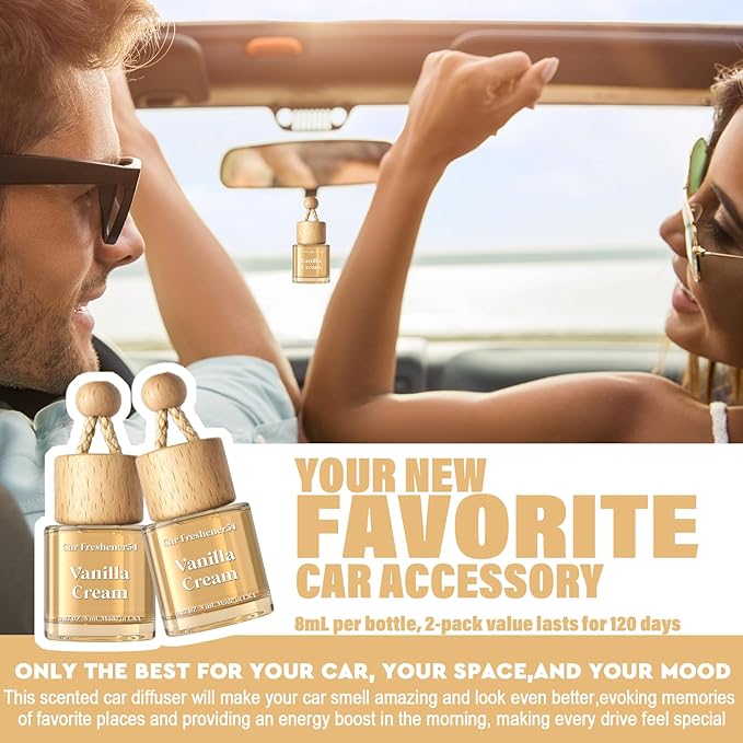 HoogaLife Car Air Freshener Diffuser 2 Pack Hanging Air Freshener Diffuser - Vanilla Cream Fragrance Oil Air D iffuser for Car, 45+ days Long Lasting Fragrance Made in USA C ar Air Fresheners - Bloomnest