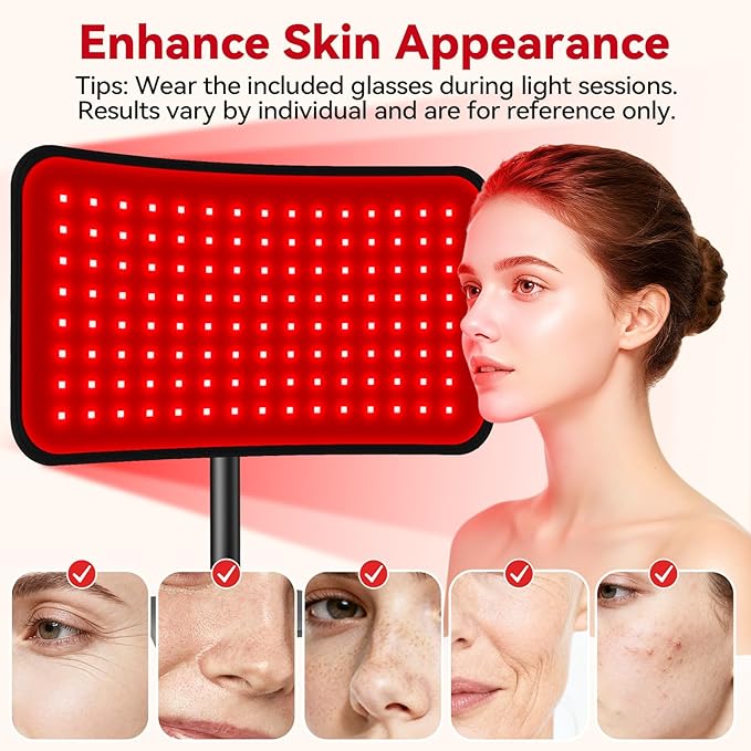 Red Light Therapy for Face Body, 2-in-1 Red Light Panel Device with Belt, 660nm & 850nm Near Infrared Light Therapy Lamp with Remote Control, 5 Adjustable Brightness & Timer, Gift for Women Men Puroth