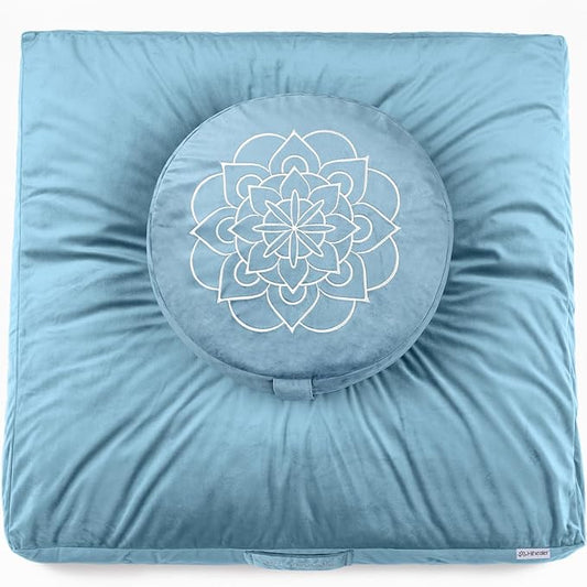 Hihealer Meditation Cushion Set Large Velvet Floor Pillow & Traditional Tibetan Yoga Bolster for Adults Zafu Meditation Mat with Buckwheat Filling - Bloomnest