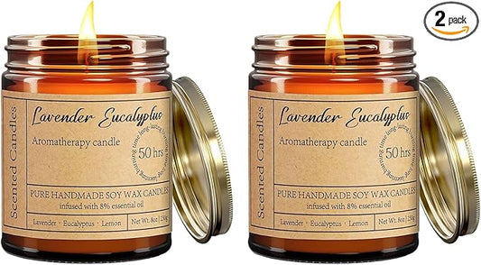 Lavender Eucalyptus Candles for Home Scented - Aromatherapy Candles for Women Relaxation Anxiety Stress Relief Claming Candles Gifts for Birthday Christmas Soy Wax Candle (2pk | 16oz) - Bloomnest