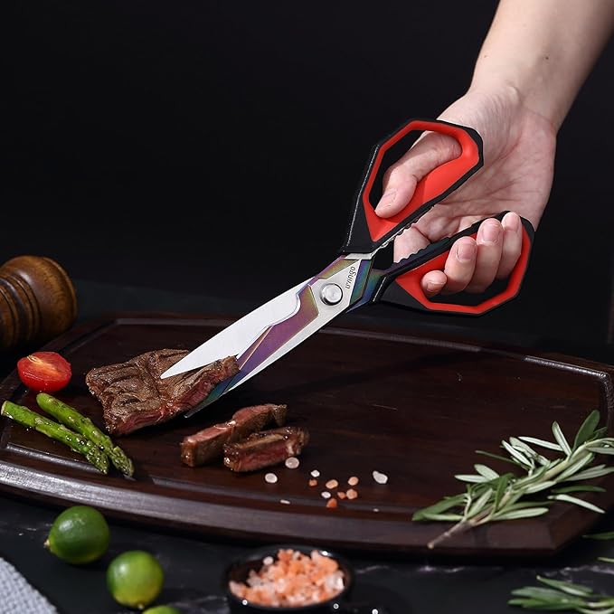 LIVINGO Sharp Kitchen Scissors for Food - Titanium Coated Forged Stainless Steel Heavy Duty Shears All Purpose for Cooking Utility Cutting Poultry Turkey Bone, Meat, Dishwasher Safe, 9 Inches - Bloomnest