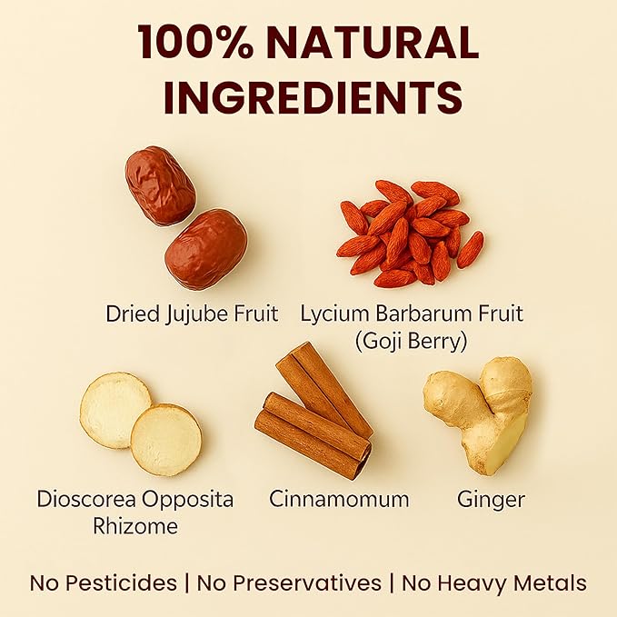 Herb Guru Inner Warmth Herbal Tea | Stomach Ease Blend With Ginger, Jujube, Goji Berry, Dioscorea, And Cinnamomum | Includes 5 Herbal Tea Bags | Digestion Teas For Daily Comfort And Wellness