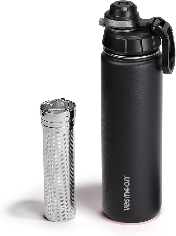Vesmoon Vessence Tea Infuser Bottle - 24 Oz Insulated Loose Leaf & Fruit Infuser Bottle | Leak Proof with FlowSip Lid