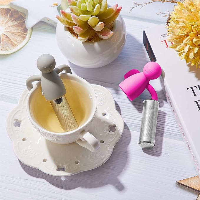 2 Pieces Tea Infuser for Loose Tea Cute Fine Mesh Tea Strainer Stainless Steel Tea Filter Ball Tea Diffuser Steeper for Teacups Teapots (Rose Red, Gray)