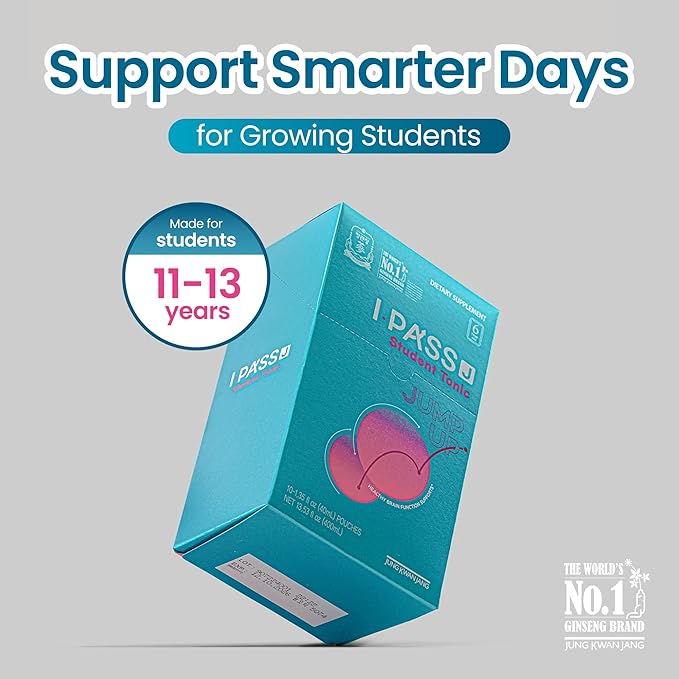JungKwanJang i-Pass Junior Dietary Supplement- Korean Red Panax Ginseng Extract - Support Immune System, Memory Improvement and Concentration, Productivity - 30 Pouches - Bloomnest