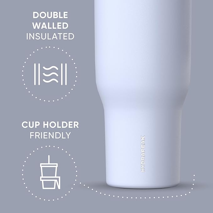 Hydrapeak Voyager 40 Oz Stainless Steel Tumbler with Handle, Insulated Water Bottle With Straw & Lid, Cupholder Friendly Reusable Travel Mug (Iceberg) - Bloomnest