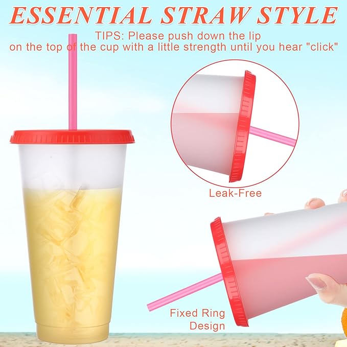 Honeydak 15 Pack Tumbler with Straw and Lid Bulk Water Bottle Iced Coffee Travel Mug Cup Reusable Plastic Cups for Party Birthdays 24-27 oz (Pretty Color) - Bloomnest