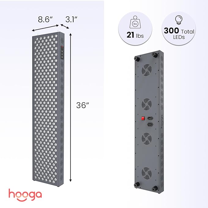 Hooga Red Light Therapy Panel Device – Full Body Panel, 660nm Red & 850nm Near Infrared Light Therapy, LED Light Therapy Lamp, 300 Dual Chip LEDs, Timer, Hanging Kit Included – PRO1500