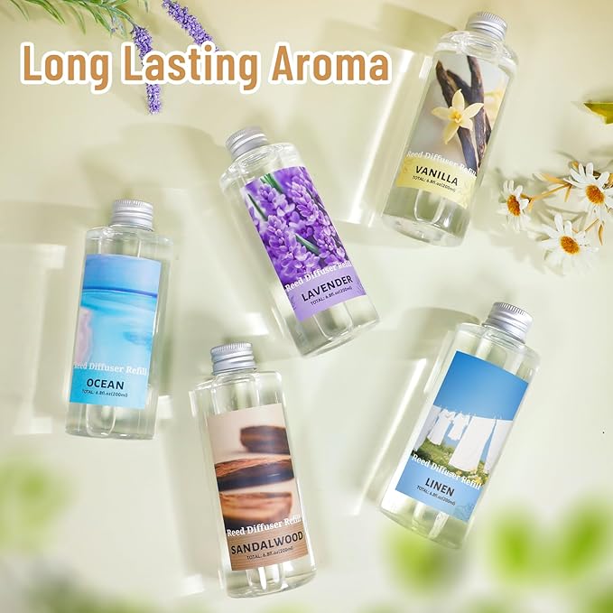 STRN Sandalwood Essential Oil Reed Diffuser Refill 200ml Long-Lasting Aromatherapy, Natural Fragrance Liquid with Eco-Friendly Bottle for Home, Bedroom, Spa - Bloomnest