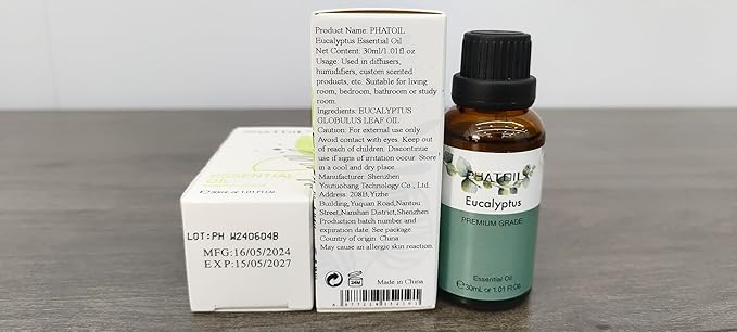 PHATOIL Eucalyptus Essential Oil 30ML, Pure Eucalyptus Essential Oils for Diffuser, Humidifier, Aromatherapy, Perfect for DIY Soap, Candle, Bath Bombs Making PHATOIL