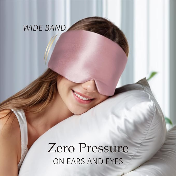Zenssia 100% Mulberry Silk Sleep Mask Eye Mask for Man and Woman with Adjustable Headband, Full Size Large Sleep Mask & Blindfold for Total Blackout for All Night Sleep, Travel & Nap- Light Plum - Bloomnest