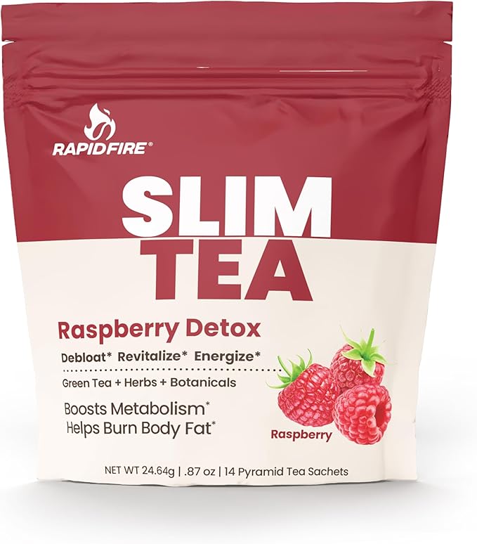 Rapid Fire Slim Tea Bags, Blend of Natural Herbs and Botanicals, Promotes Energy and Digestion, Supports Metabolism, 14 Servings, Raspberry Flavor - Bloomnest