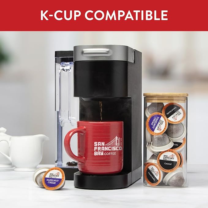 San Francisco Bay Compostable Coffee Pods - Variety Pack Flavored (40 Ct) K Cup Compatible including Keurig 2.0, Hazelnut, Cinnamon, Caramel, Vanilla Flavored Coffee - Bloomnest