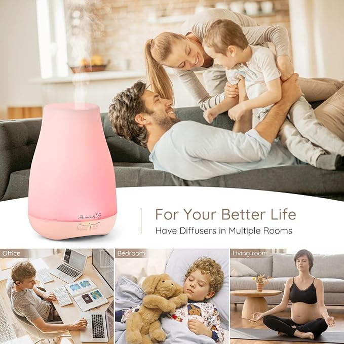 Homeweeks Diffusers, 100ml Colorful Essential Oil Diffuser with Adjustable Mist Mode,Auto Off Aroma for Bedroom/Office/Trip (100 ML 1 Pack) - Bloomnest
