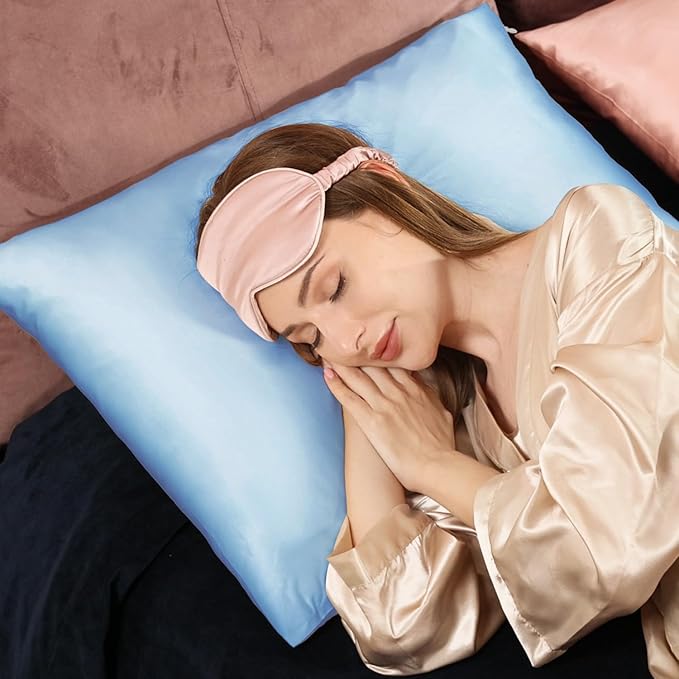 Adubor 100% Mulberry Silk Pillowcase for Hair and Skin with Hidden Zipper, Both Side 23 Momme Silk, 900 Thread Count (20x26inch, Standard Size, Sky Blue, 1pc) - Bloomnest