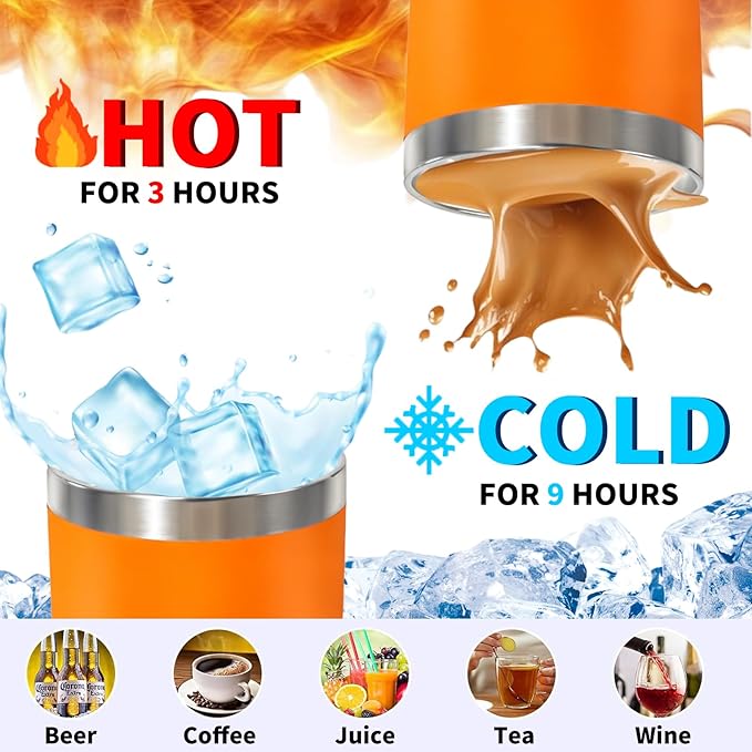 1 Pack 20oz Stainless Steel Tumbler with Lid, Leakproof Double Wall Travel Mug for Hot/Cold Drinks, Home Office Outdoor Party Use, Durable Powder Coated Insulated Cup/Orange - Bloomnest