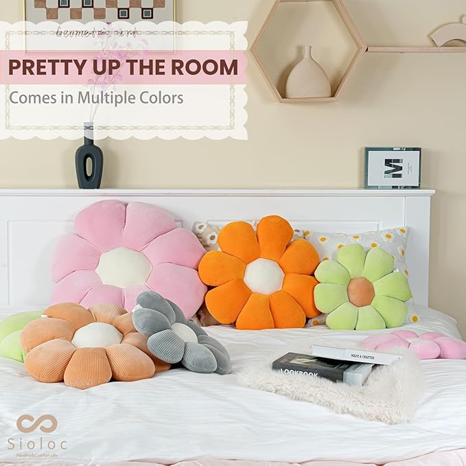Sioloc Flower Shaped Throw Pillow Butt Cushion, Seating Cushion, Cute Room Decor & Plush Pillow for Bedroom Sofa Chair (Blush, 15.7")