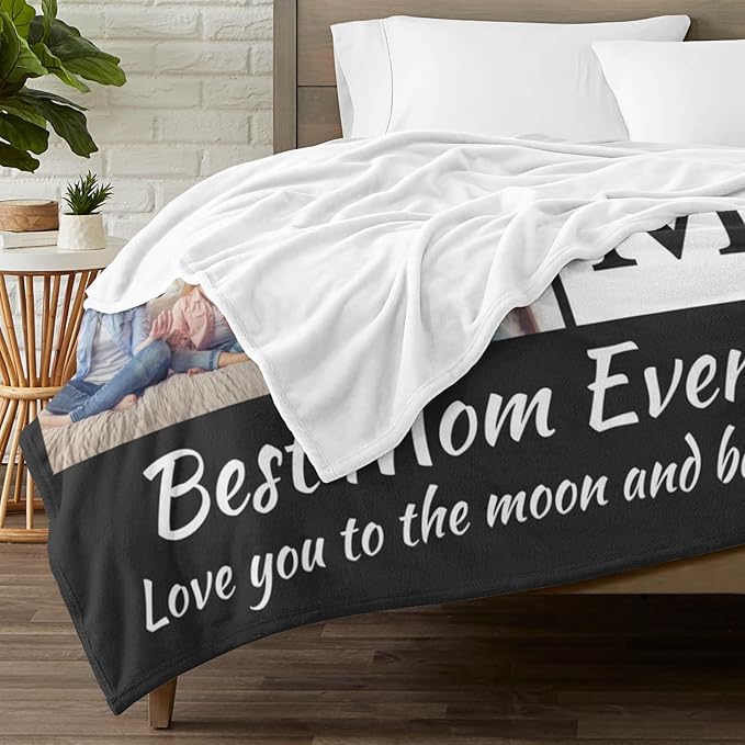 Custom Mom Blanket with 6 Photos Personalized Blanket with Pictures Customized Throw Gifts for Mom Grandma Photo Throw Blanket for Birthday Mother's Day - Bloomnest