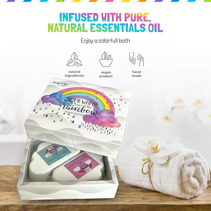 Bath Bombs for Kids - Natural Magic Rainbow BathBombs with Organic Ingredients, Moisturizing, Vibrant Colors & Rich Bubbles, Cloud Bath Bombs, Stocking Stuffers, Christmas Gifts for Kids, Girls, Boys - Bloomnest