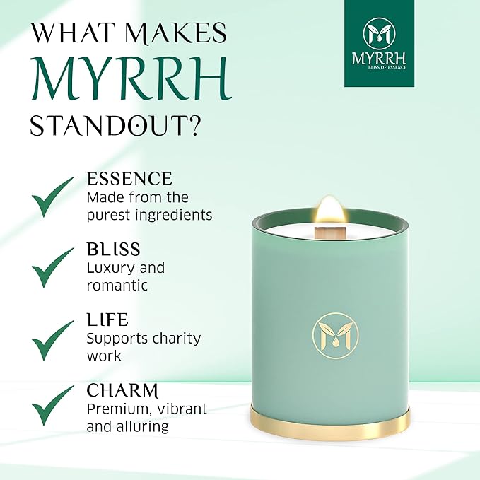 MyrrhUSA Ocean Breeze Scented Candle – 15 oz Natural Soy Wax with Crackling Wooden Wick & Essential Oils | 80 Hour Burn | Luxury Aromatherapy Candle for Relaxation, Home Décor, Living Room & Bathroom - Bloomnest