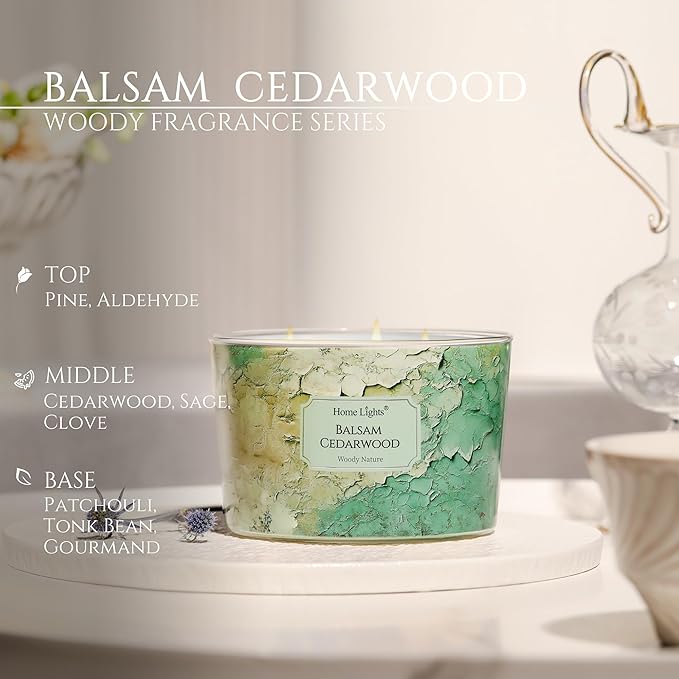 HomeLights Balsam Cedarwood Scented Candles | 18oz Soy Candles Industrial Chic 4-Wick Large Candle Jars | Ideal Candle Gifts for Events, Home Decor Stress, Relief & Relaxation - Bloomnest