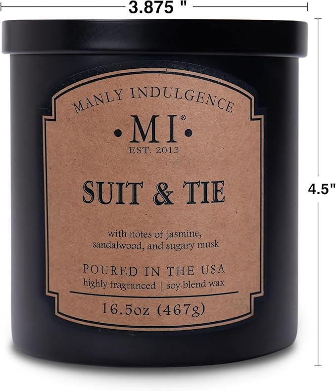 Manly Indulgence Suit & Tie Scented Candles for Men, 2 Wick, 16.5 oz, Premium Soy Blend Wax, 60H Burn, Candles for Home Scented - Made in The USA - Bloomnest