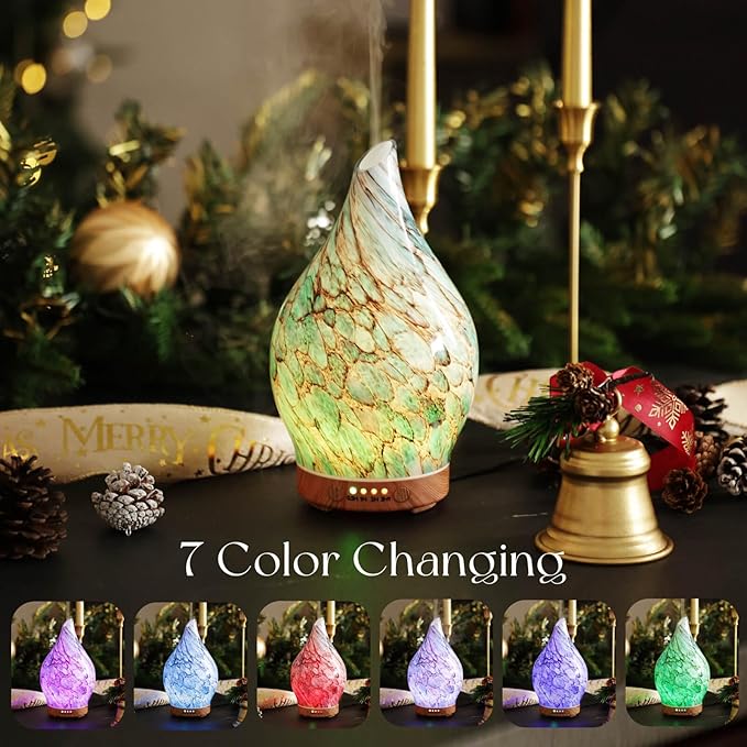 Porseme 100ml Essential Oil Diffuser Glass Color Changing Aroma Air Diffusers Aromatherapy Ultrasonic Cool Mist Humidifier 4 Running Hours Waterless Auto-Off for Sleeping Yoga Office Spa (Light Blue) Porseme