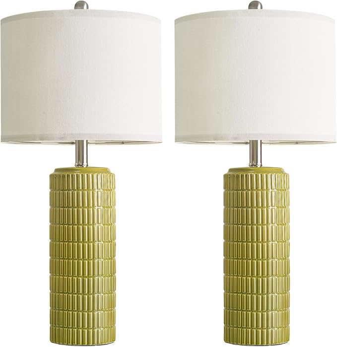 PoKat 27.5'' Tall Table Lamps for Living Room Set of 2, Mid Modern Century Ceramic Bedroom Lamps for Night Stands, Bedside Lamps for Bedroom, Nightstand Lamps for Side End Table Hallway, Green - Bloomnest