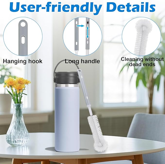 Palksky Water Bottle Cleaner Brush Kit for Hydroflask, Wide Straw Lid Brushes and Long Handle Scrubbing Bottles Brush for Hydro Flask 16/24/32/40 oz Cups Palksky