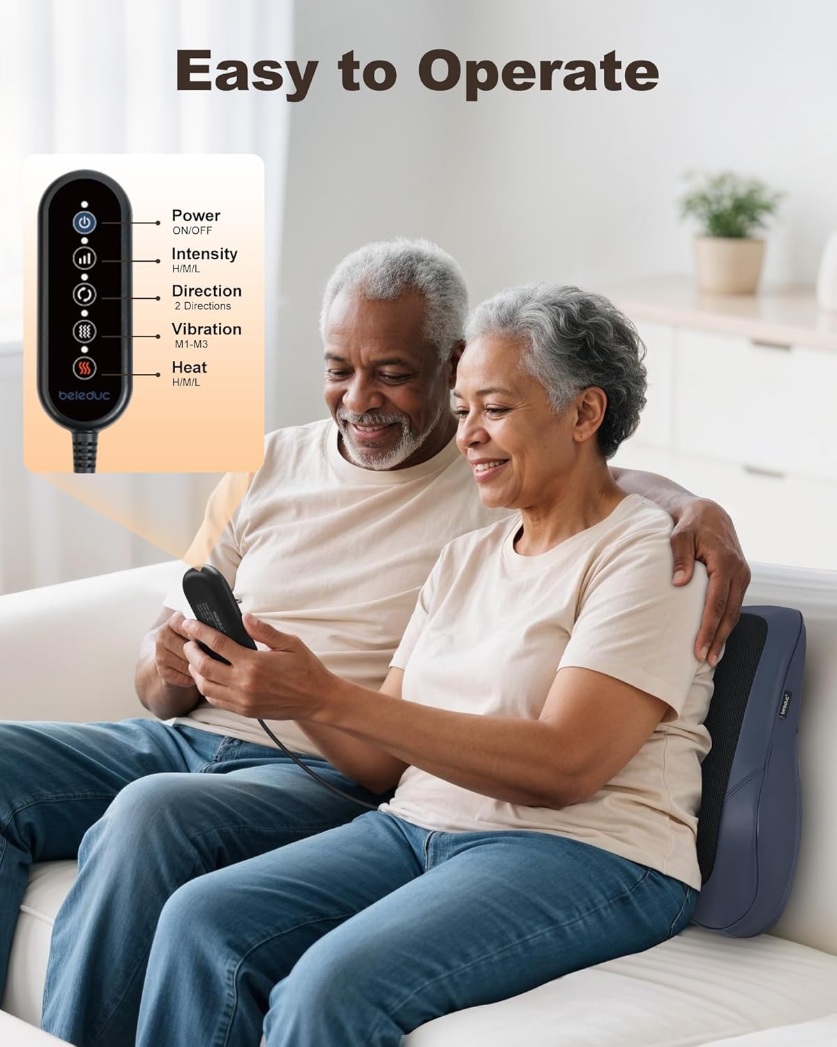 Beleduc Back Massager for Back Pain Deep Tissue, Shiatsu Back Neck Massager with Heat,Vibration Massage,3D Kneading Massage Pillow for Neck Shoulder Legs