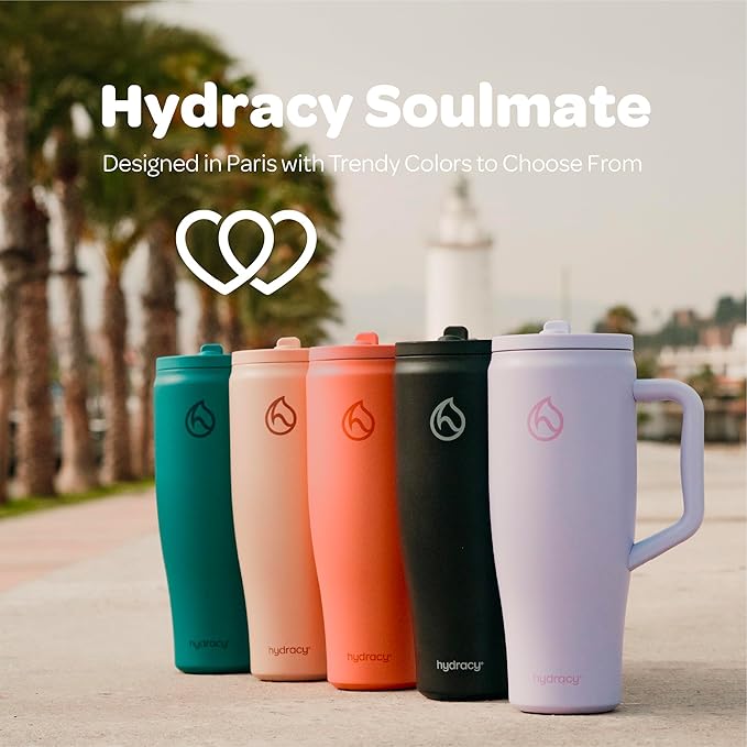 Hydracy 40 oz Tumbler with Handle and Straw, Stainless Steel Insulated Travel Cup with No Spill Rotatable Flip Lid for Left or Right Hand Use, Rubber Base, Fits in Cup Holder - Sexy Black - Bloomnest