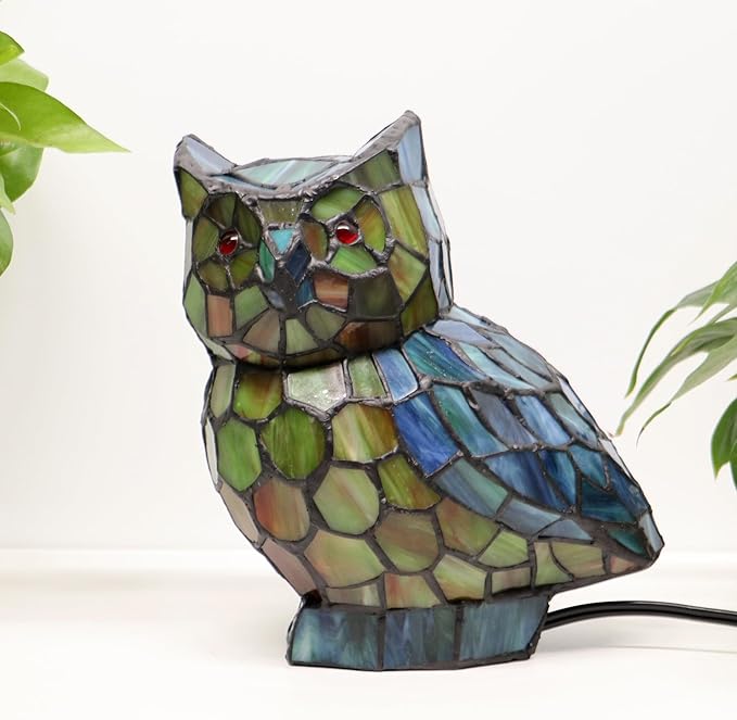 Tiffany Owl Lamp Blue and Green Stained Glass Animal Table Lamp Accent Lamp - Bloomnest
