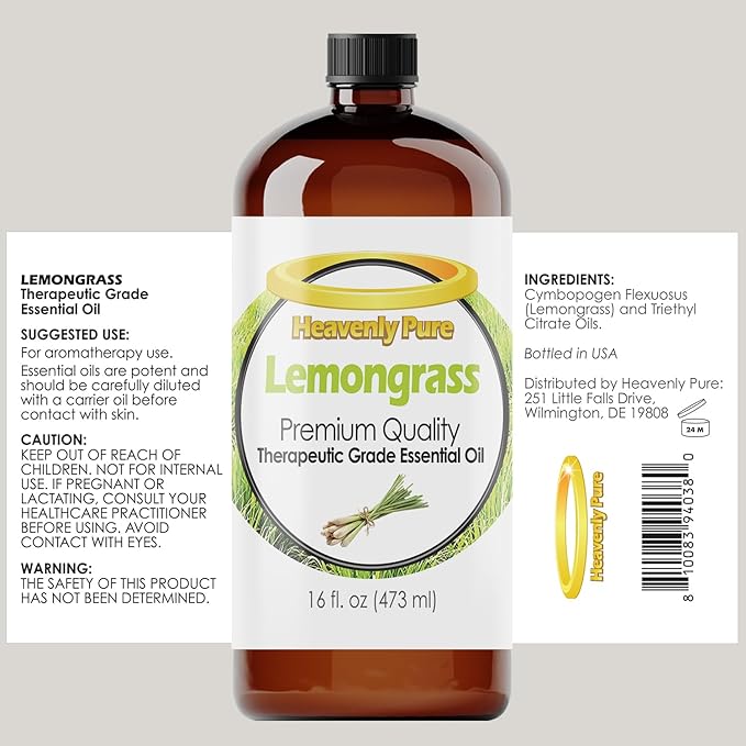 Lemongrass Essential Oil 16 oz Large Bottle for Aromatherapy, Soaps, Candles, Diffuser, and Personal Care - 473 ml - Bloomnest