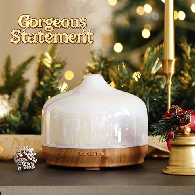 Porseme 500ml Glass Essential Oil Diffuser Aromatherapy Ultrasonic Cool Mist Humidifier 15-21 Running Hours Waterless Auto-Off Air Diffusers for Sleeping Yoga Office Working Spa and Rest (White Jade) - Bloomnest