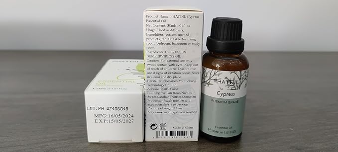 Cypress Essential Oil, 1.01Fl.Oz (30ML) PHATOIL Pure Essential Oil Singles for Aromatherapy Diffusers, Humidifiers, Great for DIY Candle and Soap Making, Gift for Friend PHATOIL
