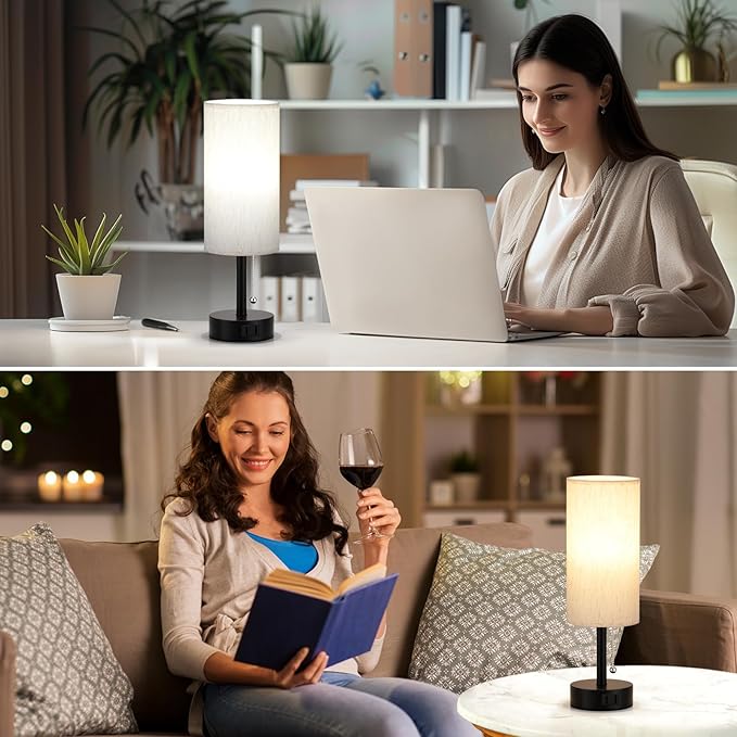 Fenmzee Bedside Table Lamp for Nightstand - 3 Color Temperatures Pull Chain Lamp with AC Outlet Charging Port, Round Night Stand Light for Bedroom Living Room, Small Bed Side Light with E26 LED Bulb - Bloomnest