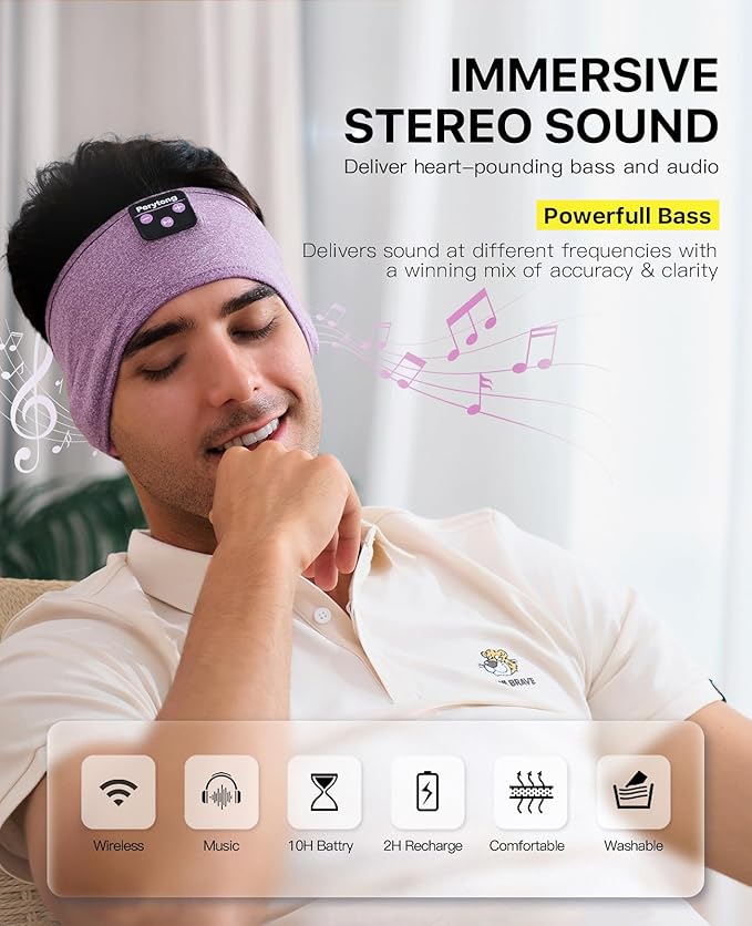 Perytong Sleeping Headphones, Bluetooth Headband, Soft Comfortable Headphones for Sleeping, Nap, Relaxation, Meditation, Yoga, Running, Jogging, Cool Tech Gifts for Women Men - Bloomnest