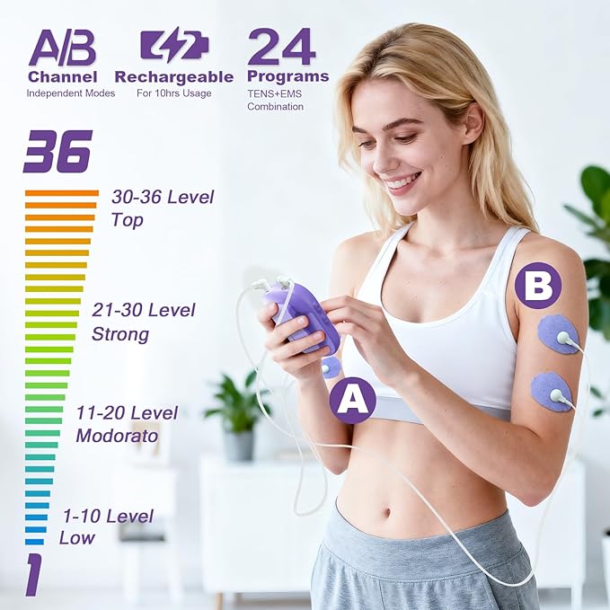 Dual Channel TENS EMS Unit TENS & PMS Unit (Model: YF1503) (Purple) CESLIFF