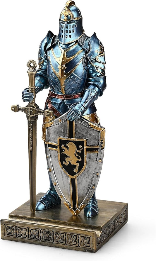 King's Guard Ornament Knight Statue for Desk, Desktop Accessories Pen Holder Pen Stand Paperweight for Office and Home (Blue)