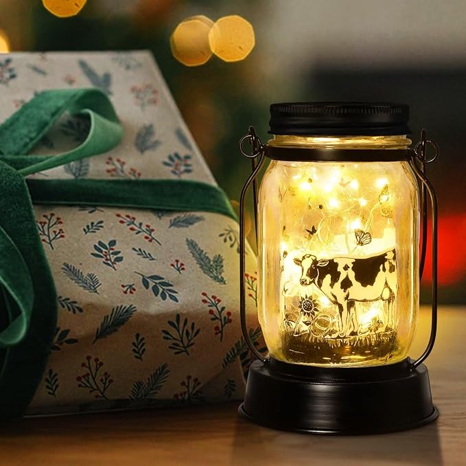 Cow Gifts for Women/Men Cow Lovers Solar Lantern Mom Birthday, Mothers Day, Christmas Gifts, Solar Garden Decoration Outside for Yard, Patio,Backyard,Porch, Torches - Bloomnest