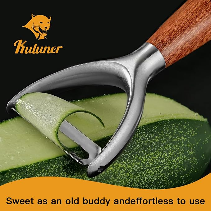 Premium Y Type 304 Stainless Steel Multifunctional Kitchen Peeler Real Wood Handle Ultra Sharp Blade Vegetable Potato Apple(Aosuan) - Bloomnest
